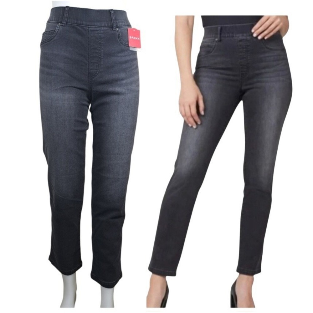 Spanx Women's Straight Leg‎ Jeans Size M Vintage Black Pull-On Shaping Denim